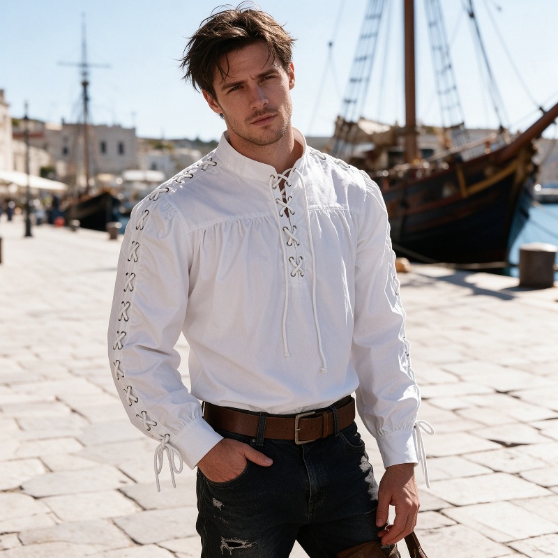 Medieval Gothic Lace Up Pirate Shirt - Camisa de encaje de pirata medieval