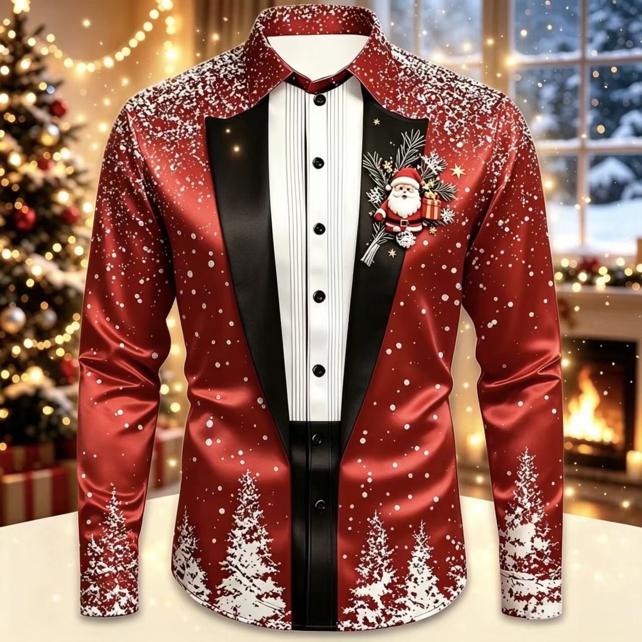 Men Christmas Satin Long Sleev - Mens Satin Silk Dress Shirt reseña y precio