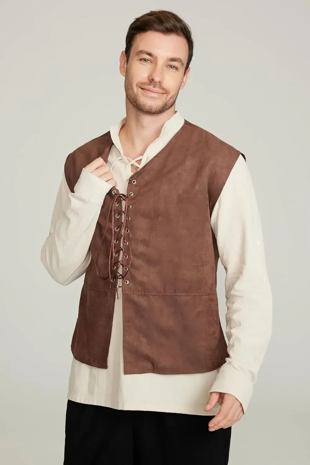 Conjunto de 2 piezas: chaleco  - Medieval Gothic Lace Up Pirate Shirt reseña y precio