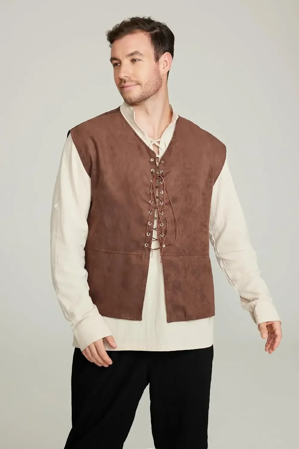 Conjunto de 2 piezas: chaleco  - Medieval Gothic Lace Up Pirate Shirt reseña y precio
